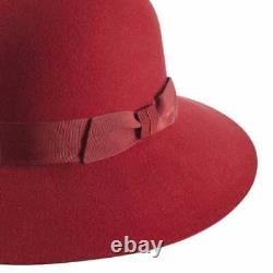 Helen Kaminski Letta Carmine/Grape Red Merino Felt Wide Brim Cloche Hat NWT M