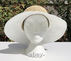 Helen Kaminski Wide Brim Sun Hat? Natural Raffia & WHITE Brim (One Size) VGC
