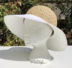 Helen Kaminski Wide Brim Sun Hat? Natural Raffia & WHITE Brim (One Size) VGC