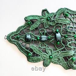 High waist women belt faux leather handmade fashion italy embroidered bead green