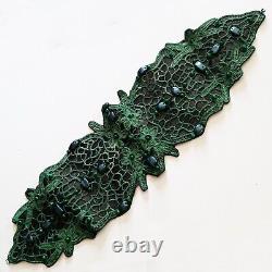 High waist women belt faux leather handmade fashion italy embroidered bead green