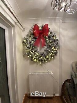 Huge handmade christmas wreath 42 Snow Flocked Light Up Big Red Bow