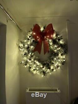 Huge handmade christmas wreath 42 Snow Flocked Light Up Big Red Bow