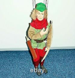 Hunter with Bow & Arrows Czech Unique Marionette 6 Strings Puppet Art Doll 50 cm