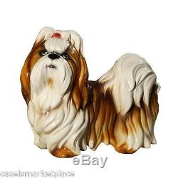 INTRADA Italian Ceramic Shih Tzu with Bow Statue Dog Figurine Handmade in Italy