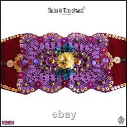 Iconic vintage velvet fashion belt woman royal luxury handmade sequin bead italy
