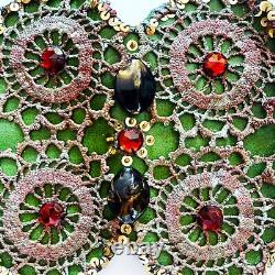 Iconic woman royal belt green faux leather luxury rhinestone macrame embroidered