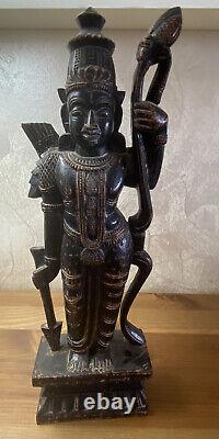 India Lord Sri Rama Holding Bow And Arrow Handmade Carved Wood Statue