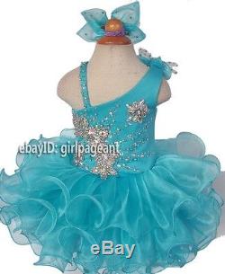 Infant/toddler/baby Blue Crystals Bow Pageant Dress 2T G125
