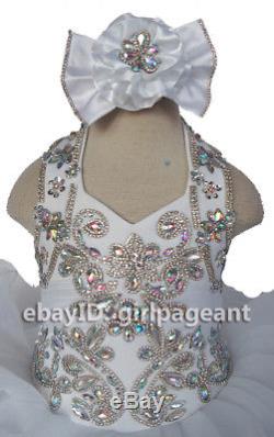 Infant/toddler/baby/Girl White Halter Crystals Bow Gliz Pageant Dress 3T G153A