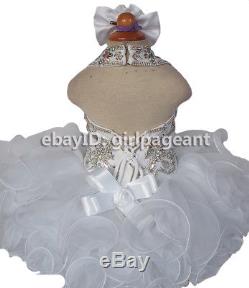 Infant/toddler/baby/Girl White Halter Crystals Bow Gliz Pageant Dress 3T G153A