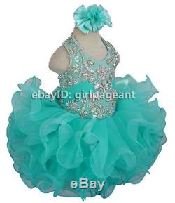 Infant/toddler/baby Mint Green Rhinestones Crystals Bow Pageant Dress 2T G153B