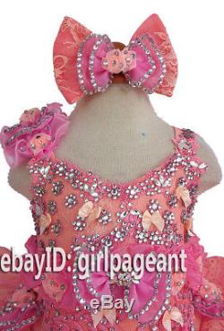 Infant/toddler/baby/girl Lace Bows Crystals Pageant Dress 2T G274
