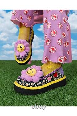 Irregular Choice Flats Oopsie Daisy Black Yellow Pink Flower Women Slip-On Shoes