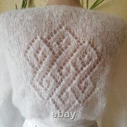 Ivory wedding jacket Knitted bridal mohair fluffy sweater