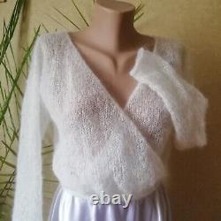 Ivory wedding jacket Knitted bridal mohair fluffy sweater