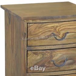 Jali 3 Drawer Bow Chest & Bedside Sheesham Wood Furniture Honey Colour