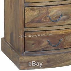 Jali 3 Drawer Bow Chest & Bedside Sheesham Wood Furniture Honey Colour