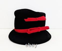 Jennifer Ouellette Hat Cloche Style Black Wool Felt & Red Bows Downton Abbey