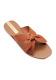 KAANAS Hand Made Slip On Sandals Caramel Leather Sleek Design Bow Accent NWB 8M