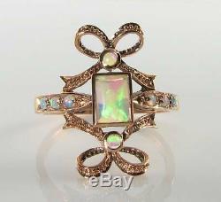 LONG 9K 9CT ROSE GOLD ALL AUS OPAL BOW Tie the Knot ART DECO INS RING FREE SIZE
