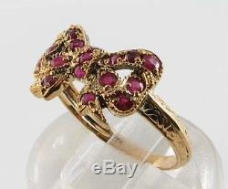 LUSH 9CT 9K GOLD INDIAN RUBY BOW Tie the Knot ART DECO INS RING FREE RESIZE