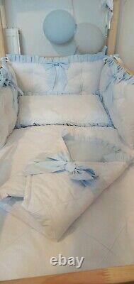 LUXURY BABY BLUE QUILTED COTBED BEDDING SET BOW 100% COTTON 70x140cm