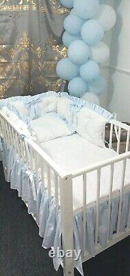 LUXURY BABY BLUE QUILTED COTBED BEDDING SET BOW COTTON 60x120cm