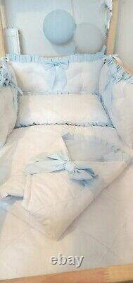LUXURY BABY BLUE QUILTED COTBED BEDDING SET BOW COTTON 70x140cm