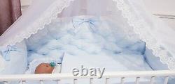 LUXURY BABY BOY BLUE WHITE QUILTED COTBED BEDDING SET BOW LACE 70x140cm