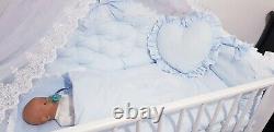 LUXURY BABY BOY BLUE WHITE QUILTED COTBED BEDDING SET BOW LACE 70x140cm