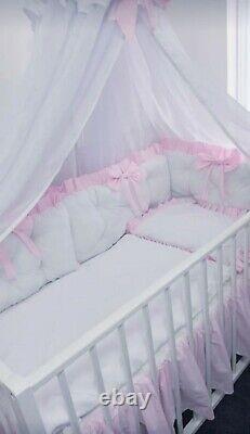 LUXURY BABY GIRL PINK FRILL QUILTED COT BEDDING SET BOW 100% COTTON 60x120cm