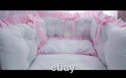 LUXURY BABY GIRL PINK FRILL QUILTED COT BEDDING SET BOW 100% COTTON 60x120cm
