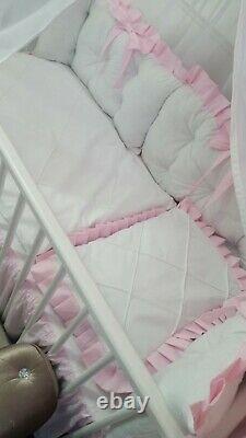 LUXURY BABY GIRL PINK FRILL QUILTED COTBED BEDDING SET BOW 100% COTTON 70x140cm