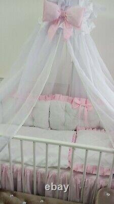 LUXURY BABY GIRL PINK FRILL QUILTED COTBED BEDDING SET BOW 100% COTTON 70x140cm