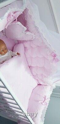 LUXURY BABY GIRL PINK WHITE QUILTED COTBED BEDDING SET BOW LACE 70x140cm