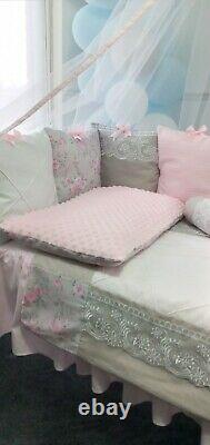 LUXURY BABY GIRL QUILTED PINK BEDDING SET BOW LACE COT 60x120cm