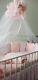 LUXURY BABY GIRL QUILTED PINK WHITE BEDDING SET BOW CANOPY COT 60x120cm