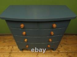 Large Antique Blue Bow Fronted Chest of Drawers No1 (another similar available)