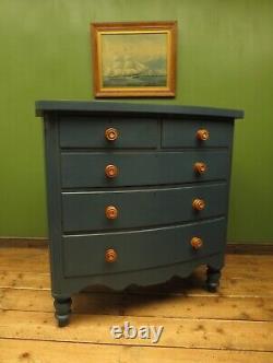 Large Antique Blue Bow Fronted Chest of Drawers No1 (another similar available)