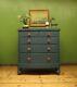Large Antique Blue Bow Fronted Chest of Drawers No2 (another similar available)