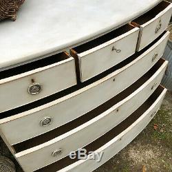 Large Antique Regency Grey Gustavian Country Style Bow Fronted Chest of Drawers