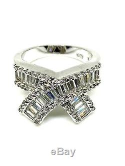 Large Baguette Cubic Zirconia Bow-style Silver Ring