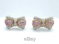Large Bow 14K YG, Diamond & Pink Tourmaline Earring With Omega Safety Backs