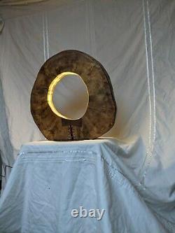Large circular wooden table lamp with bow detailing
