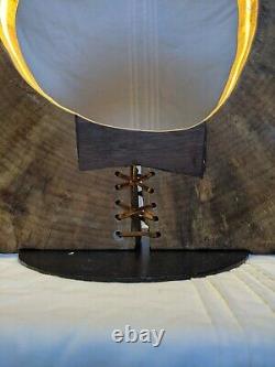 Large circular wooden table lamp with bow detailing