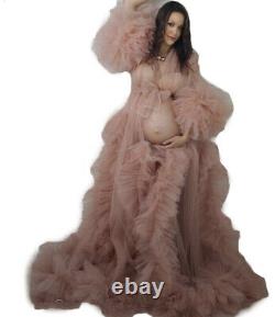 Layered Nightwear Tulle Maternity Dresses for Photoshoot Pink Ruffled Gown Prom