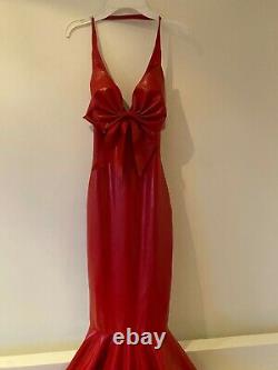 Limited Edition designer red latex rubber fishtail dress 8 10