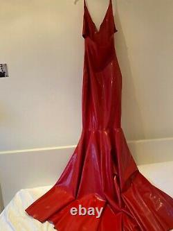 Limited Edition designer red latex rubber fishtail dress 8 10