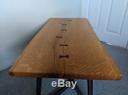 Live Waney Edge Solid Oak Coffee Table with Bow Ties & Geometric Steel Base Legs